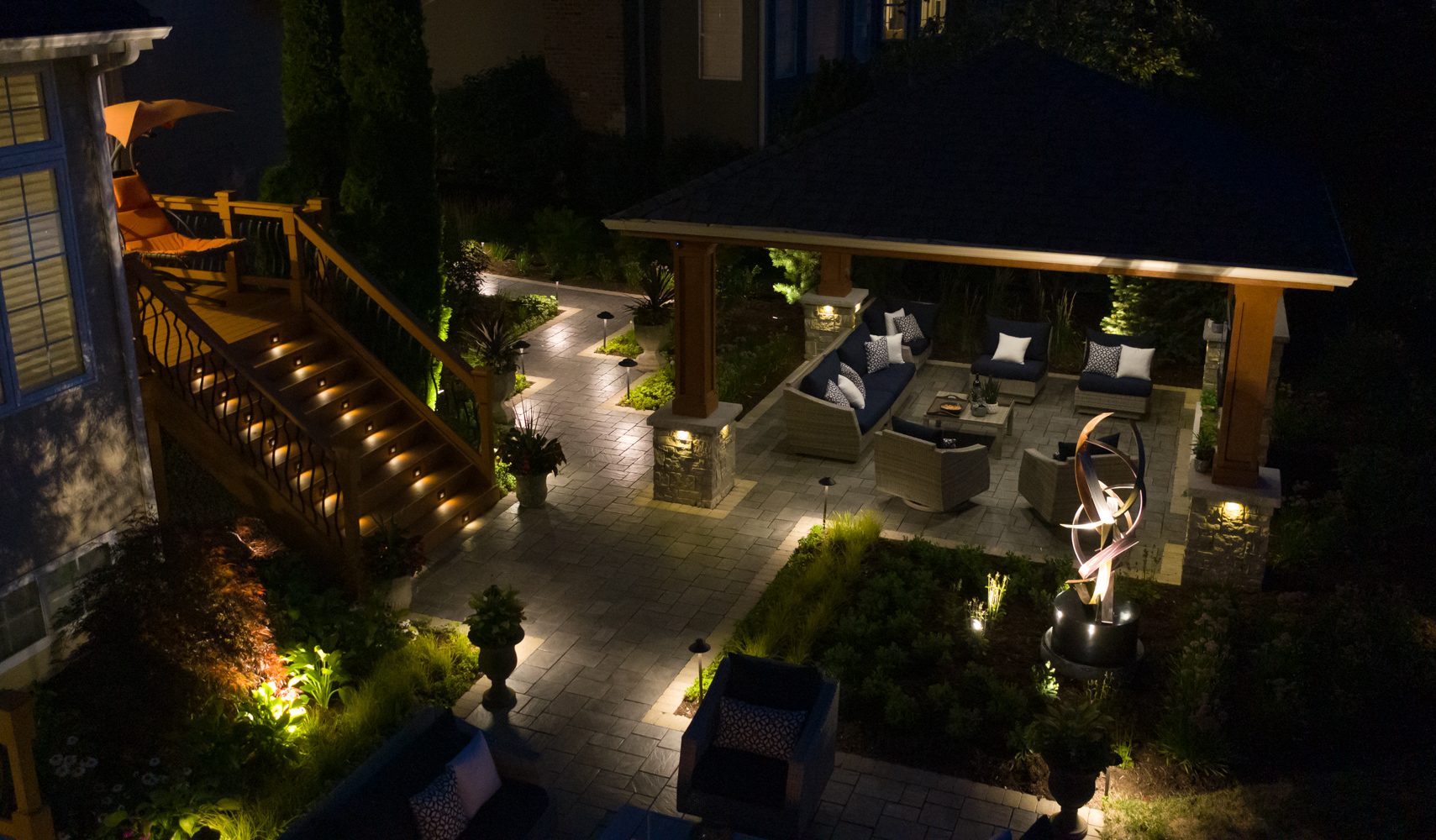 patio deck lighting ideas with stair